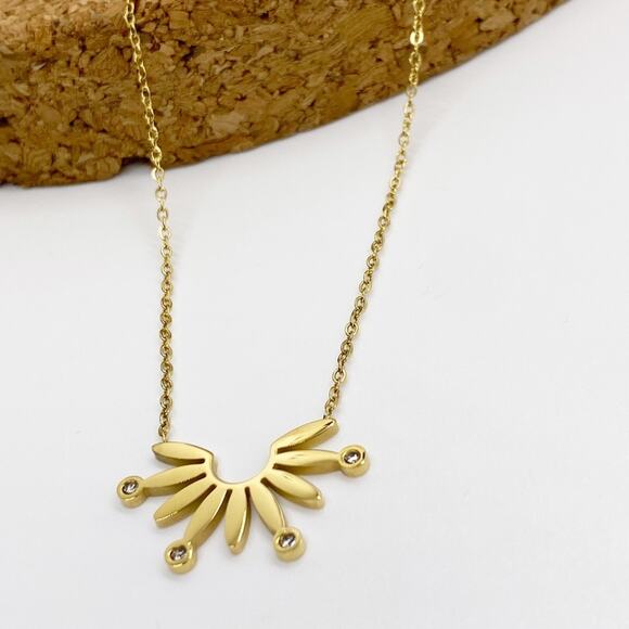 NEW Abstract Sunrise Gold Layering Necklace - Picture 13 of 16